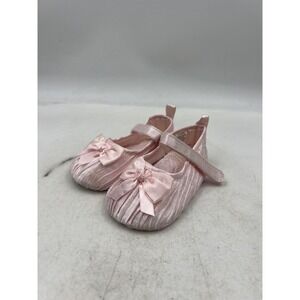 Baby Mary Jane Shoes Infant Girls 9-12 Months Pink Satin Bow Crib Soft Sole